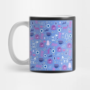 Deer and winter clothing in blue Mug